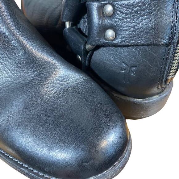 Frye Black Leather Tall Back Zipper Phillip Harness Tall Boots Women Sz 6 - Picture 9 of 11